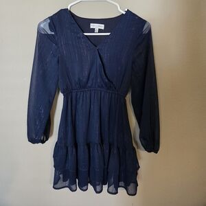 NEW-Koko + Mason- Girls' Navy Sparkle Long-Sheer Sleeve Dress-Medium8/10